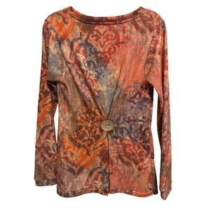 Soft Surroundings Artesia Print Top Soft Button Back Detail Boho Earthy Size XS